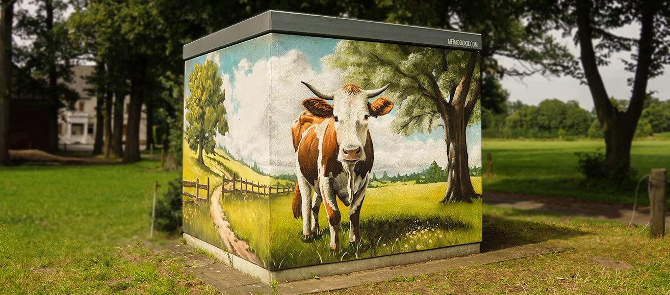 Kuh Graffiti auf Trafostation für Wilsmann Anziebar Rietberg